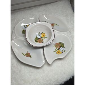Vintage California Pottery Lazy Susan Chip and Dip 1960's White Mid‎ Century MCM